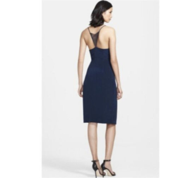 Tamara Mellon Lace-Insert Spaghetti Strap Navy Blue Silk Slip Mini Dress Size 2 - Picture 2 of 12